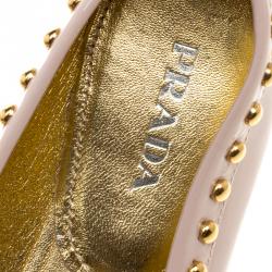 Pre Owned Prada Beige Studded Patent Leather Moccasins Size 38