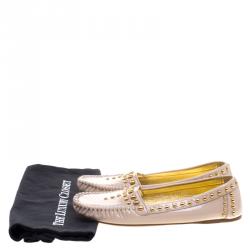 Pre Owned Prada Beige Studded Patent Leather Moccasins Size 38