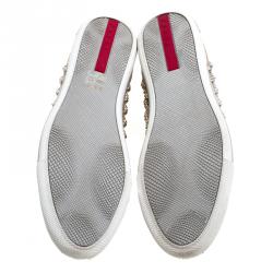 Pre Owned Prada Sport Gold Studded Glitter and Leather High Top Sneakers Size 38.5