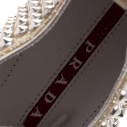 Pre Owned Prada Sport Gold Studded Glitter and Leather High Top Sneakers Size 38.5