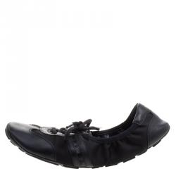 Pre Owned Prada Sport Black Leather And Fabric Scrunch Lace Up Sneakers Size 38.5