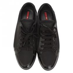 Pre Owned Prada Sport Black Saffiano Leather and Nylon Sneakers Size 37.5