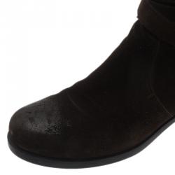 Pre Owned Prada Sport Brown Suede and Leather Double Buckle Knee Boots Size 37