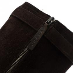 Pre Owned Prada Sport Brown Suede and Leather Double Buckle Knee Boots Size 37
