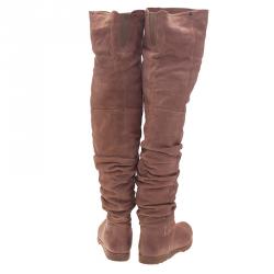 Pre Owned Prada Sport Brown Leather Slouched Over The Knee Boots Size 37