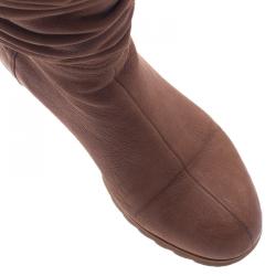 Pre Owned Prada Sport Brown Leather Slouched Over The Knee Boots Size 37