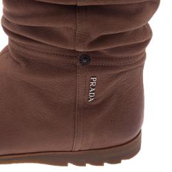 Pre Owned Prada Sport Brown Leather Slouched Over The Knee Boots Size 37