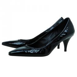 Pre Owned Prada Sport Black Patent Scrunch Pointed Toe Pumps Size 38.5