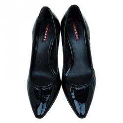 Pre Owned Prada Sport Black Patent Scrunch Pointed Toe Pumps Size 38.5