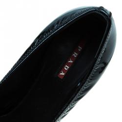 Pre Owned Prada Sport Black Patent Scrunch Pointed Toe Pumps Size 38.5