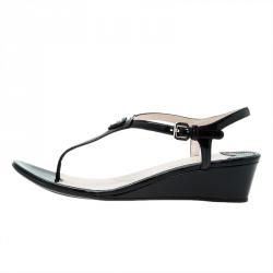 Pre Owned Prada Black Leather Logo Wedge Sandals Size 38.5