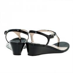 Pre Owned Prada Black Leather Logo Wedge Sandals Size 38.5