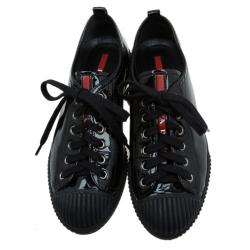 Pre Owned Prada Sport Black Patent Lace Up Sneakers Size 35
