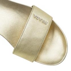 Pre Owned Prada Sport Gold Saffiano Leather Slides Size 38