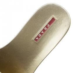 Pre Owned Prada Sport Gold Saffiano Leather Slides Size 38