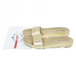 Pre Owned Prada Sport Gold Saffiano Leather Slides Size 38