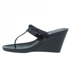 Pre Owned Prada Sport Black Patent Leather Thong Wedge Sandals Size 40