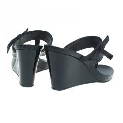 Pre Owned Prada Sport Black Patent Leather Thong Wedge Sandals Size 40