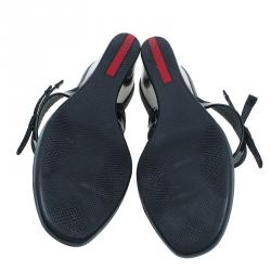 Pre Owned Prada Sport Black Patent Leather Thong Wedge Sandals Size 40
