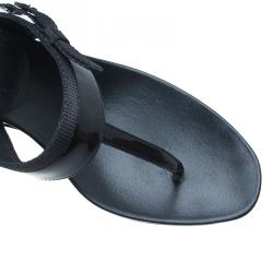 Pre Owned Prada Sport Black Patent Leather Thong Wedge Sandals Size 40