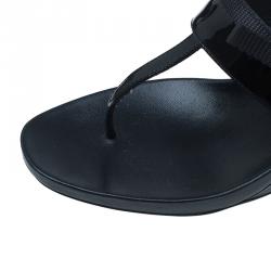 Pre Owned Prada Sport Black Patent Leather Thong Wedge Sandals Size 40