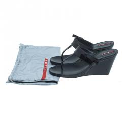 Pre Owned Prada Sport Black Patent Leather Thong Wedge Sandals Size 40