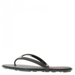 Pre Owned Prada Sport Black Crosshatched Thong Sandals Size 36