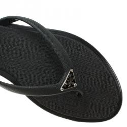 Pre Owned Prada Sport Black Crosshatched Thong Sandals Size 36
