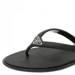 Pre Owned Prada Sport Black Crosshatched Thong Sandals Size 36