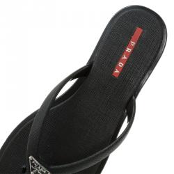 Pre Owned Prada Sport Black Crosshatched Thong Sandals Size 36