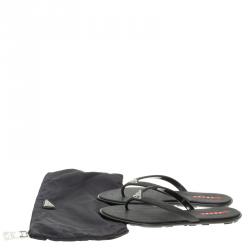 Pre Owned Prada Sport Black Crosshatched Thong Sandals Size 36