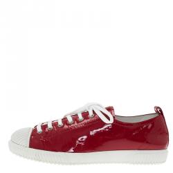 Pre Owned Prada Sport Red Patent Lace Up Sneakers Size 38.5