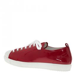 Pre Owned Prada Sport Red Patent Lace Up Sneakers Size 38.5