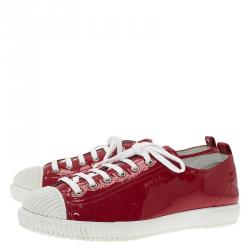 Pre Owned Prada Sport Red Patent Lace Up Sneakers Size 38.5