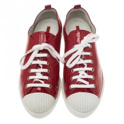 Pre Owned Prada Sport Red Patent Lace Up Sneakers Size 38.5