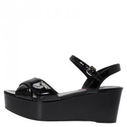 Pre Owned Prada Sport Black Patent Cross Strap Platform Sandals Size 38