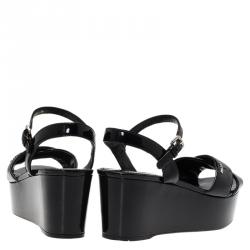 Pre Owned Prada Sport Black Patent Cross Strap Platform Sandals Size 38