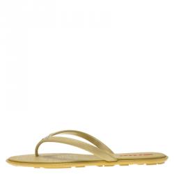 Pre Owned Prada Sport Gold Crosshatched Thong Sandals Size 38