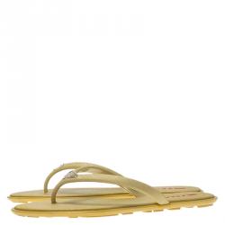 Pre Owned Prada Sport Gold Crosshatched Thong Sandals Size 38