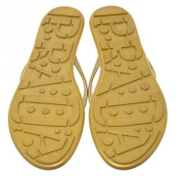 Pre Owned Prada Sport Gold Crosshatched Thong Sandals Size 38