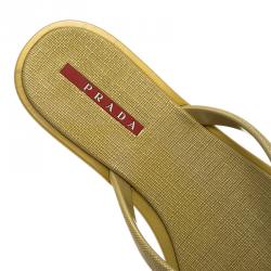 Pre Owned Prada Sport Gold Crosshatched Thong Sandals Size 38