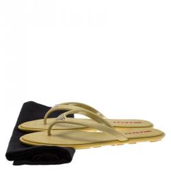 Pre Owned Prada Sport Gold Crosshatched Thong Sandals Size 38