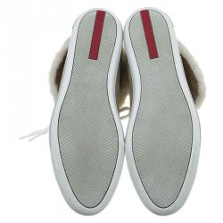 Prada Sport Beige Suede and Faux Fur High Top Sneakers Size 39