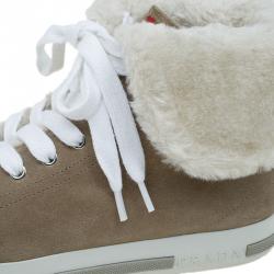 Prada Sport Beige Suede and Faux Fur High Top Sneakers Size 39