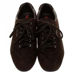 Pre Owned Prada Sport Brown Suede Lace Up Sneakers Size 39.5