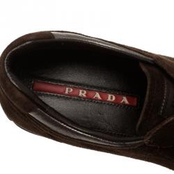 Pre Owned Prada Sport Brown Suede Lace Up Sneakers Size 39.5