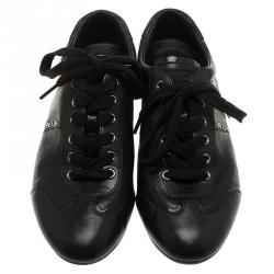 Pre Owned Prada Sport Black Leather Lace Up Sneakers Size 40
