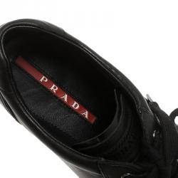 Pre Owned Prada Sport Black Leather Lace Up Sneakers Size 40