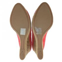 Prada Sport Red Suede Open Toe Cork Wedge Pumps Size 41