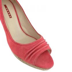 Prada Sport Red Suede Open Toe Cork Wedge Pumps Size 41